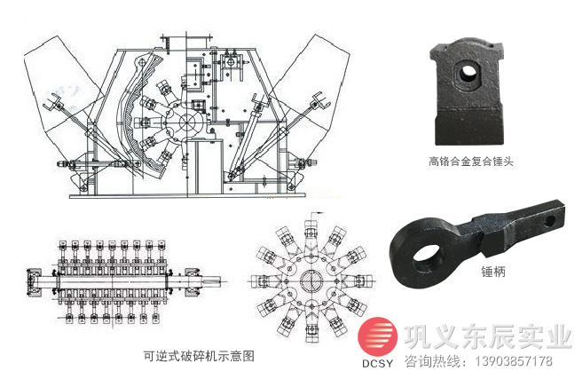 可逆式锤式细碎机示意图